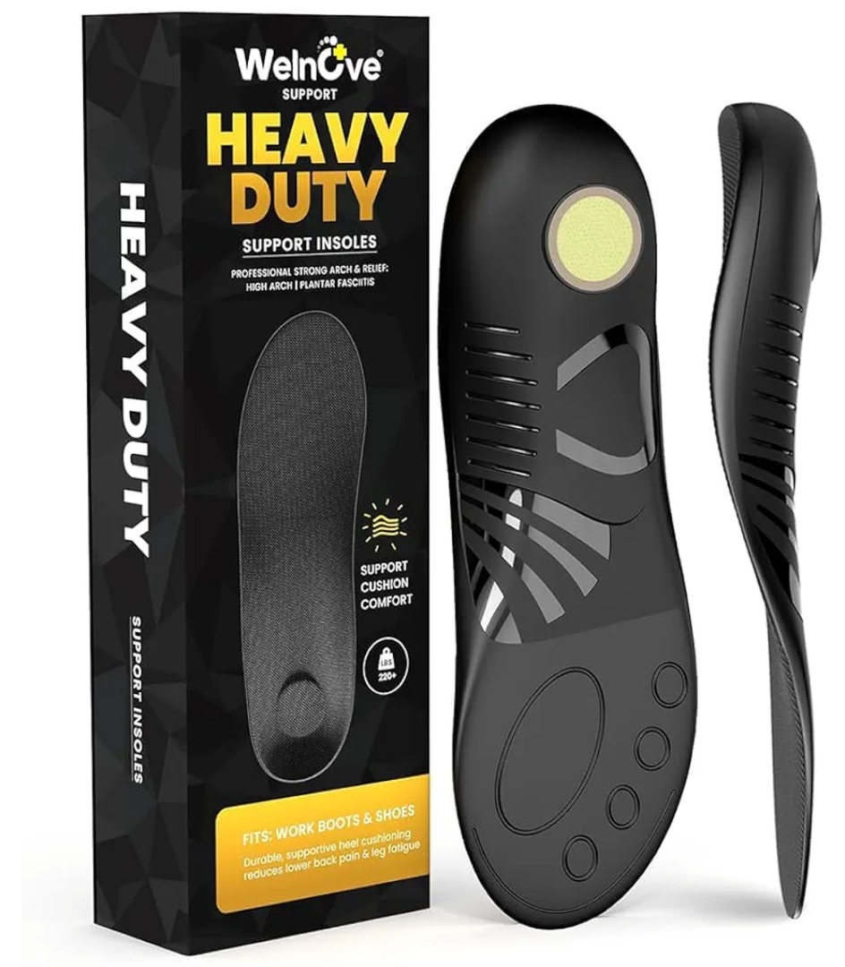 220+ lbs Heavy Duty Arch Support Insoles - Welnove Plantar Fasciitis Insoles with High Arch Support Orthotic Inserts for Flat Feet Standing All Day Work Boot Insoles for Women 14-15 and Men 12-13.5