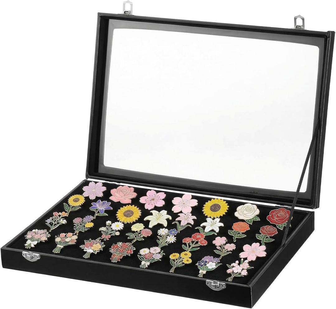 Enamel Pin Display Board Case 13.8" X 9.5" Tableto Shadow Box Frame with Glass Front Display Board for Pin Collections, Medals, Jewelry, Black