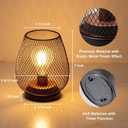 DECORKEY Set of 2 Battery Operated Lamp LED Table Lantern, Brown Metal Cage Cordless Lamps with LED BulbVintage Decorative Outdoor Lantern for Weddings, Parties, Patio, Events for Indoors Shelf Decor