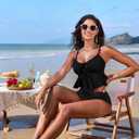 Edelqual Women's Tankini Swimsuits Two Piece Tummy Control Flowy Bathing Suit Tie Swim Top High Waist Bottom Swimwear (Black, L)