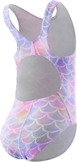 Girls One Piece Athletic Swimsuit, Mermaid Scale Training Bathing Suit for Pool and Competition, 3-12 Years (US, Alpha, XX-Small, Regular, Cranberry)