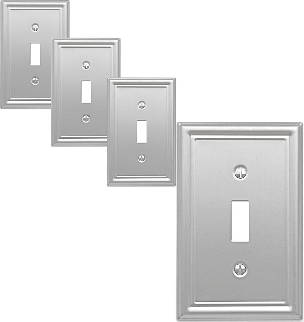 OKAWYC Single Toggle Light Switch Cover Luca Metal Wall Plate, 4-Pack Brushed Nickel 1 Gang, Light Switch Cover Decorative Wallplate, Durable