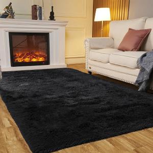 Super Soft Rugs for Living Room, Area Rugs for Bedroom 6x10 Feet Black Fluffy Room Rug, Large Shag Throw Rug for Nursery Kids Room, Cute Mordern Fuzzy Rug for Playroom