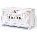 Bamboo Bread Box for Kitchen Countertop, Black Vintage Wooden Counter Breadbox, Single Layer Rustic Wood Large Capacity Bread Storage Container Bin, White