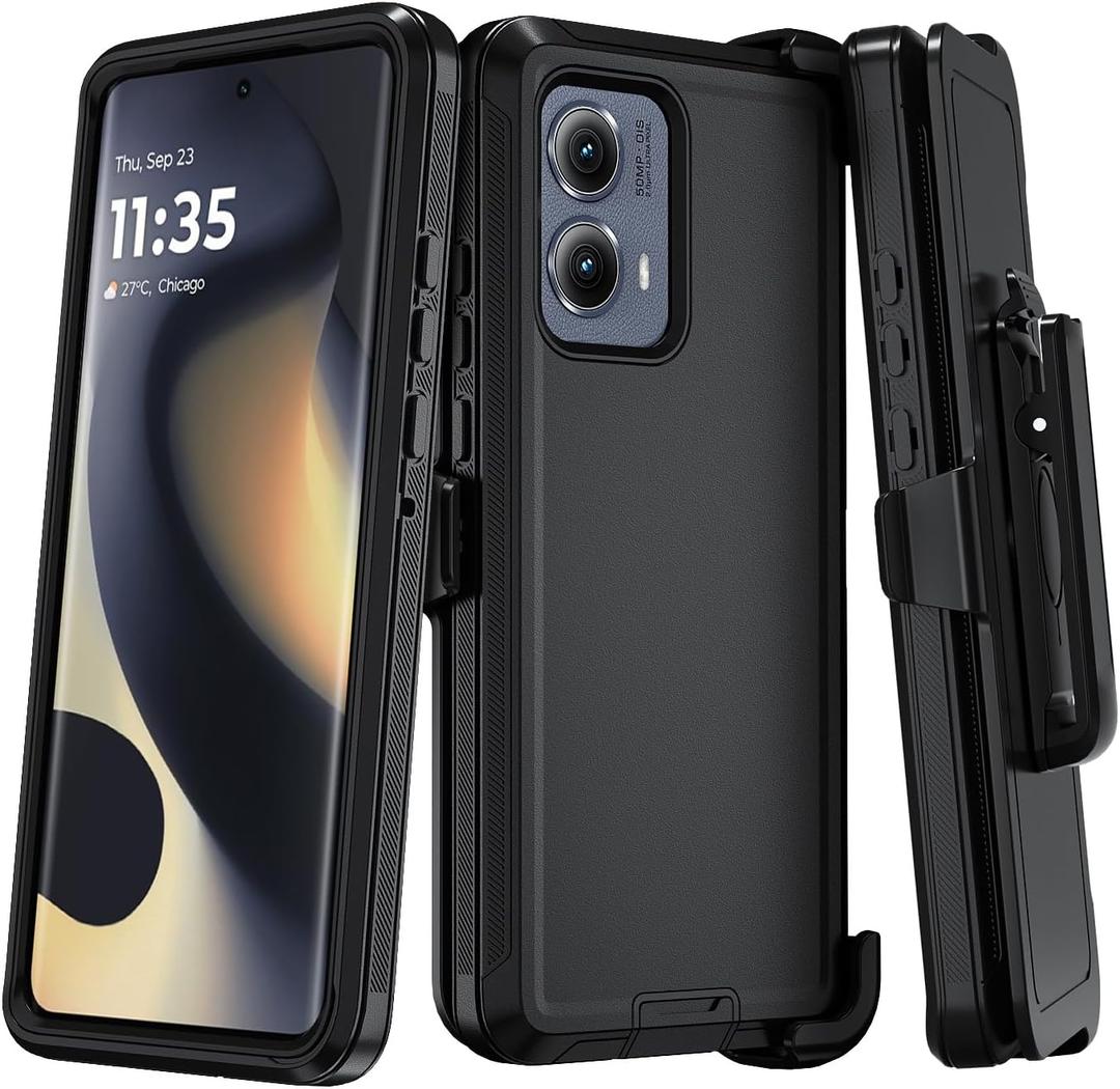 Qinmay Phone Case for Motorola Moto Edge 5G 2024 Case, Heavy Duty Shockproof & Dropproof 3-Layer Cover Phone Case for Motorola Moto Edge 2024 (BeltClip_Black)