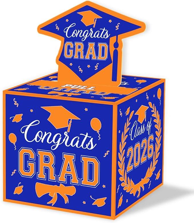 ChillHui 2026 Graduation Money Gifts Pull Box for Cash, Blue and Orange Class of 2026 Graduation Money Holder for Grad Party
