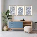 Large Classic Chinoiserie Flower Framed Canvas Wall Art Set,Minimalist Blue and White Floral Wall Decor,Navy Watercolor Botanical Blossom Artwork for Living Room,Bedroom-24 x36 x3