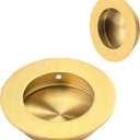 HOMOTEK 2 Pack Round Sliding Closet Door Handles Diameter 21/2 in(65mm) Brushed Gold Flush Pocket Pulls Recessed Bypass Door Handles, Stainless Steel Barn Door Finger Pull Set