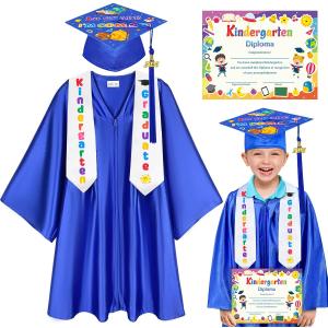 Kindergarten Graduation Cap Gown Stole Set With Tassel for Kids Graduation Gifts (XL(36):Height:(131-138)cm, Royal Blue)