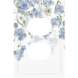 Hydrangea Blue Flowers Watercolor Floral Outlet Covers 1 Gang Duplex Light Switch Cover Decorative Switch Plates Electrical Receptacle Faceplate Wall Plate for Bed Room Living Room Decor