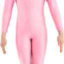 Kepblom Girls Scoop Neck Long Sleeve Unitard Bodysuit Dancewear For Child (Pink, M)