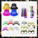 Sratte 36 Pcs 2026 New Year's Party Kit, 4 Colors Hats 12 Noisemakers 6 Eyeglasses 6 Headband Tiaras 8 Blowing Horns for Party New Year Eve Favors