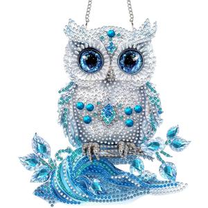 Diymood DIY Hanging Diamond Art Kits for Adults Owl, Diamond Painting Kit Pendant Special Shaped Double Sided Acrylic Sun Catcher Board Wreath Pendants Canvas Window Wall Decor 8 x 8 Inch (Colorful-1)