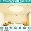 24 Inch LED Flush Mount Ceiling Light with Remote, 56W 5600LM, Dimmable 3000K-6000K, Ultra-Thin Modern Round Light Fixture, White, Memory & Night Light Mode for Bedroom, Kitchen, Living Room