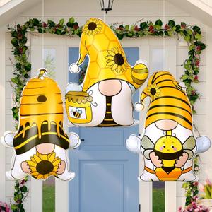 Liliful 3 Pcs 24" Inflatable Bee Gnome Sunflower Spring Summer Decoration Blow up Ornament World Bee Day Hanging Gift Fall Thanksgiving Gnome for Patio Yard Lawn Party