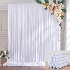 60ft x 14ft Wrinkle Free White Backdrop Curtain, Soft Silky Polyester White Drapes for Backdrop, 12 Panels 514ft Photo Backdrop Curtains for Parties Wedding Birthday Photography Background Cloth