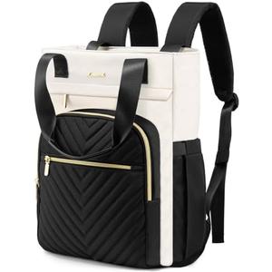 LOVEVOOK Laptop Backpack for Women, 15.6 Inch Work Business Laptop Bag, Wide Top Open Teacher Nurse Bag with USB Port, Waterproof Computer Backpack Purse for travel,Black-White