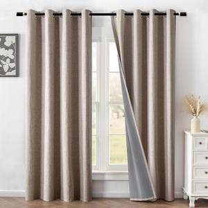 100% Blackout Curtains 84 Inch Length 2 Panels Set, Beige Curtains for Living Room, Black Out Thermal Insulated Grommet Drapes Bedroom Luxury Decor Privacy(52W 84L inch, Beige)