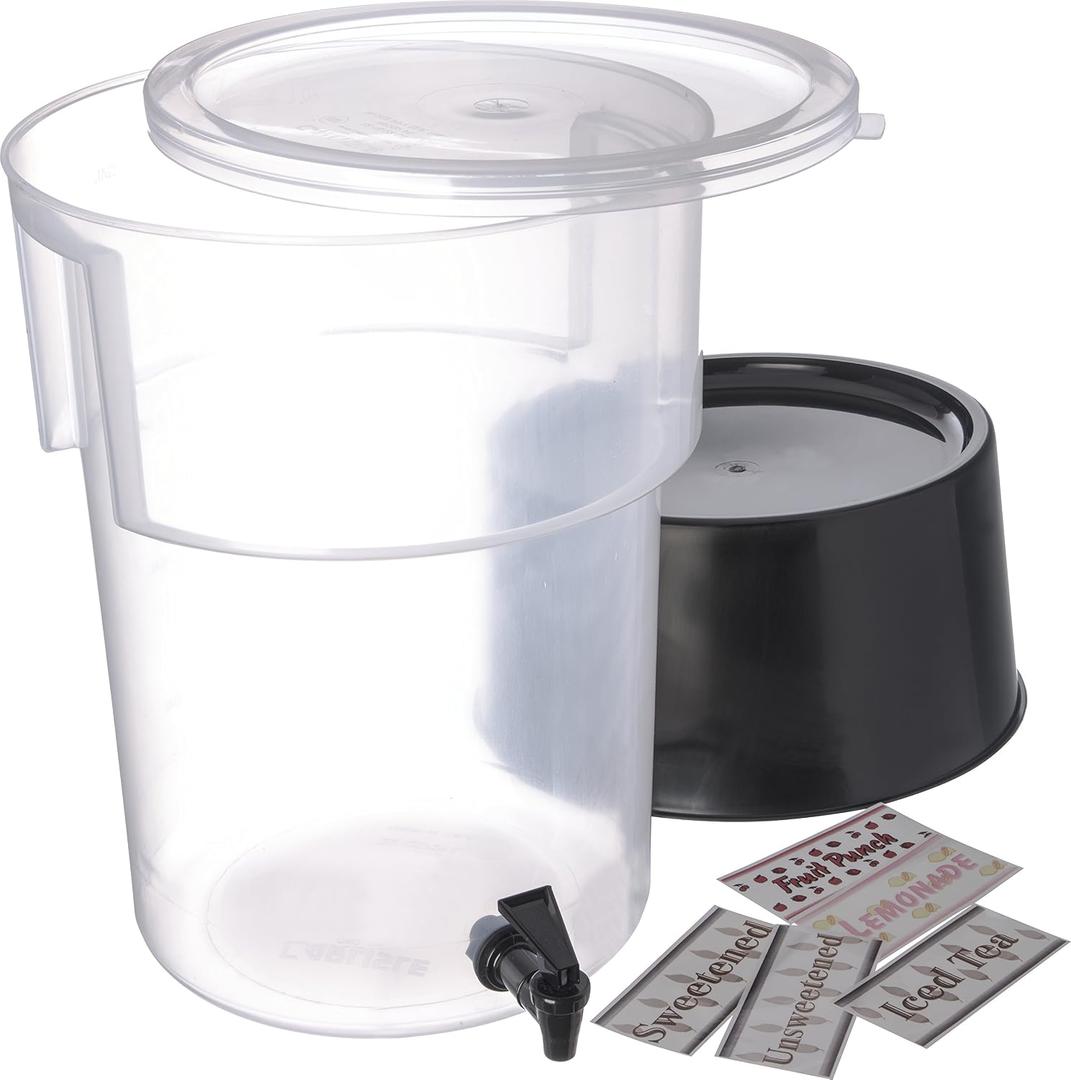 Carlisle FoodService Products Round Beverage Dispenser, Durable Drink Dispenser with Spigot and Sturdy Base for Catering, Events, and Parties, Plastic, 5 Gallons, Black