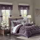 Madison Park Essentials Queen Comforter Set, 24 Piece Bedding With Matching Curtains, Decorative Pillows, Luxe Diamond Tufting , Room in a Bag Joella Collection, Plum Queen