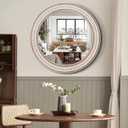 24 Inches Rustic Round Wall Mirrors - Wooden Farmhouse Circle Mirror for Bathroom, Entryway, Bedroom, Living Room, Entryway Decorative