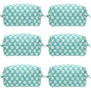 PAZIMIIK Checkered Makeup Bag for Purse Portable Zipper Make Up Pouch Small Cosmetic Case for Travel Accessories (6PCS Arctic Blue)