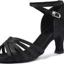 iCKER Women's Professional Latin Dance Shoes Satin Salsa Ballroom Wedding Dancing Shoes 2.4'' Heel 8.5 Black