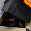 IRIS USA 12 Gallon Lockable Storage Bins with Lids, 2 Pack - Made in USA, Heavy Duty, Stackable Containers, Garage Organizing Bins Moving Tubs, Rugged Sturdy Equipment Utility Box - Black/Orange