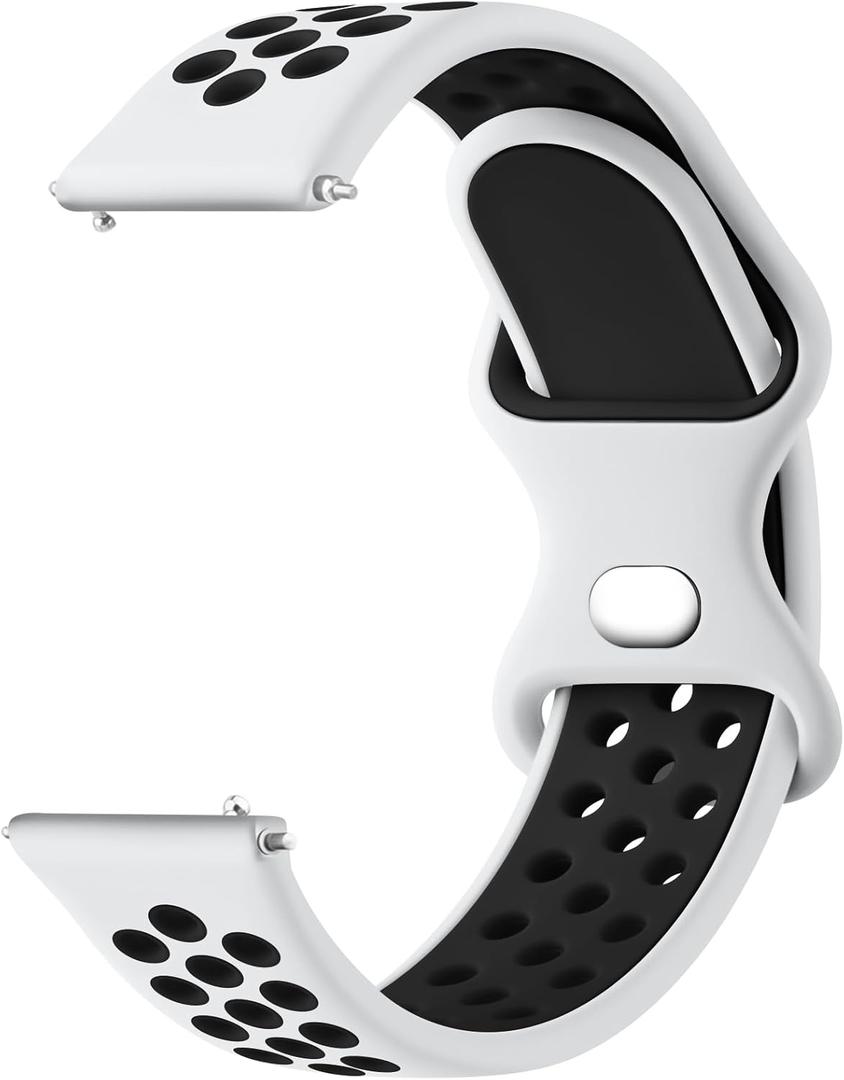 Meliya 20mm 22mm Watch Bands Quick Release Replacement Wristband, Soft Silicone Bands Breathable Sport Replacement Straps for Men Women (White-Black)