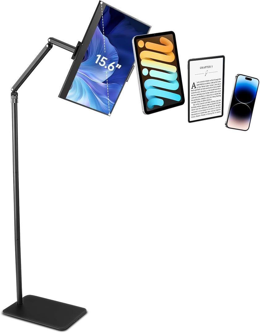 Tablet Floor Stand for ipad,Kindle,Portable Monitor Floor Stand Holder for 15.6'',16'',Overhead Bed Tablet Phone Mount Stand for Kindle,Work with 4.7''-12.9'' iPad Pro Ai Mini,Samsung Tab,Surface Pro