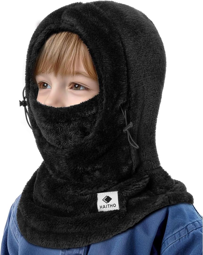 Kids Ski Mask Balaclava for Boys Girls, Fleece Winter Face Mask Hat for Kids Toddler, Warm Balaclava Hood Neck Scarf (2-7 Years, Black)
