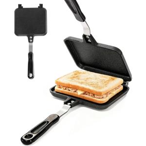 Hot Sandwich Maker, Grilled Sandwich Toaster for Small Bread Pancake, Double Sided Non-Stick Frying Pan, Stovetop Sandwich Grill Press Flip Pan for Camping Kitchen (Inside 5.4" L x 4.7" W)