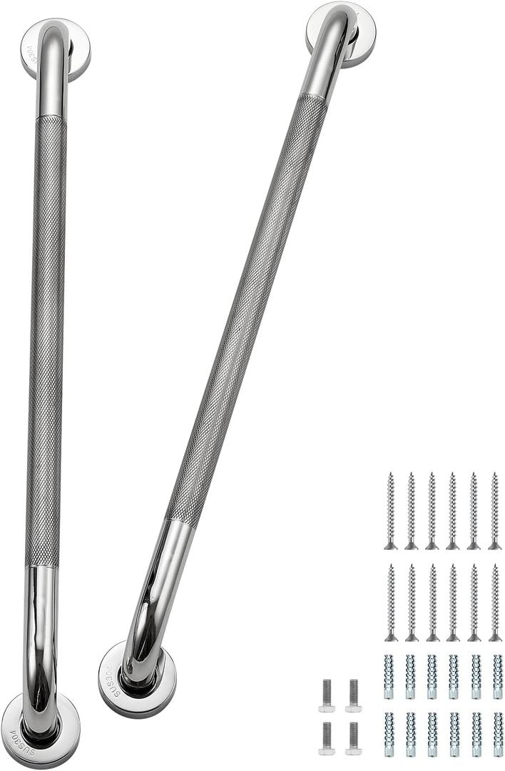 Grab Bars for Shower 2 Pack 24-Inch, Stainless Steel Anti-Slip Safety Shower Handle for Elderly Bathroom Wall Support Handicap Handicap Grab Bars for Seniors, Polished Nickel