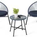 GarveeHome 3 Pieces Outdoor Acapulco Chair Patio Bistro Set, All-Weather Acapulco Chairs with Glass Top Table, Modern Patio Conversation Chairs Set of 2 for Balcony, Pool, Garden, Backyard, Blue