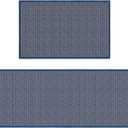 Artoid Mode Washable Non Slip Blue Kitchen Rugs and Mats Set of 2, Rubber Backing Absorbent Kitchen Mats for Floor Front of Sink - 17x29 and 17x47 Inch