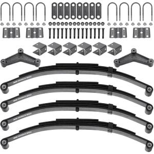 Youxmoto 4 Leaf Springs 1750 lb for 3500lb Tandem Trailer Axle Suspension; U-Bolt & Hanger Kit; 2 Pairs of Trailer Leaf Spring Double Eye, 25-1/4" L, 1-3/4" Width, 9/16 Eye I.D (2 Bushings)