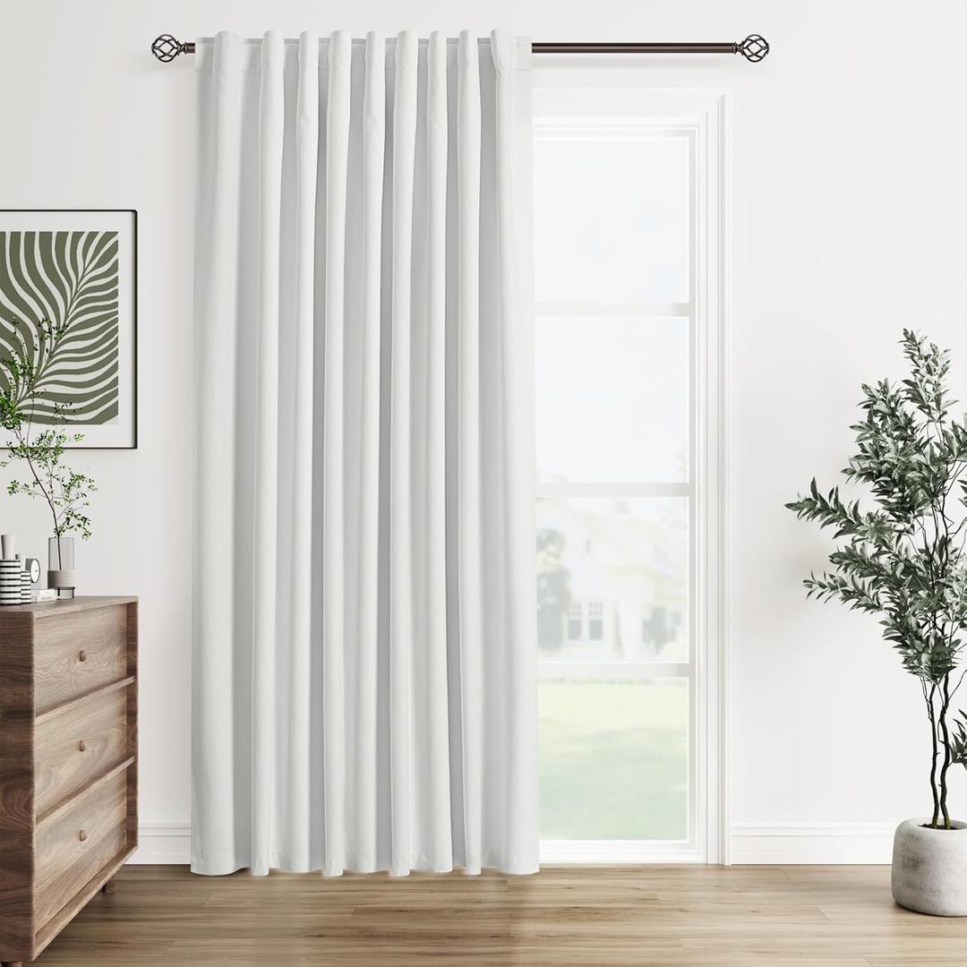 Guken White 100% Blackout Linen Curtains 60 Inch Wide by 84 Inch for Living Room Bedroom Back Tab Thermal Insulated Black Out 1 Drapes Room Darkening Window Curtains,1 Panel