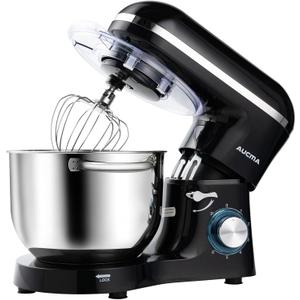Aucma Stand Mixer,6.5-QT 660W 6-Speed Tilt-Head Food Mixer, Kitchen Electric Mixer with Dough Hook, Wire Whip & Beater (Almond Cream, 6.5QT)
