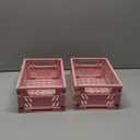 Small Pastel Plastic Storage Bins 2Pcs Foldable Pastel Crates Plastic Basket Colorful Storage Containers Baskets for Classroom Kitchen Office Bedroom Desktop Home Decor (Pink 9.8" x 6.5" x 3.8")
