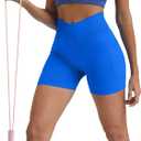 Women's Workout Gym Shorts Booty V Cross Spandex Yoga Biker Shorts (Blue, M)