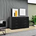 Tvilum, 8 Drawer Double Dresser, Bedroom, Modern Silver Drawer Handles, Contemporary, Black, 15.9"D x 55.1"W x 32.2"H