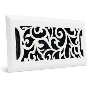 4" x 10" Floral Design Steel Floor Register in Glacier White Finish for Floor l- Decorative Air Vent Covers- Floor Register 4 x 10