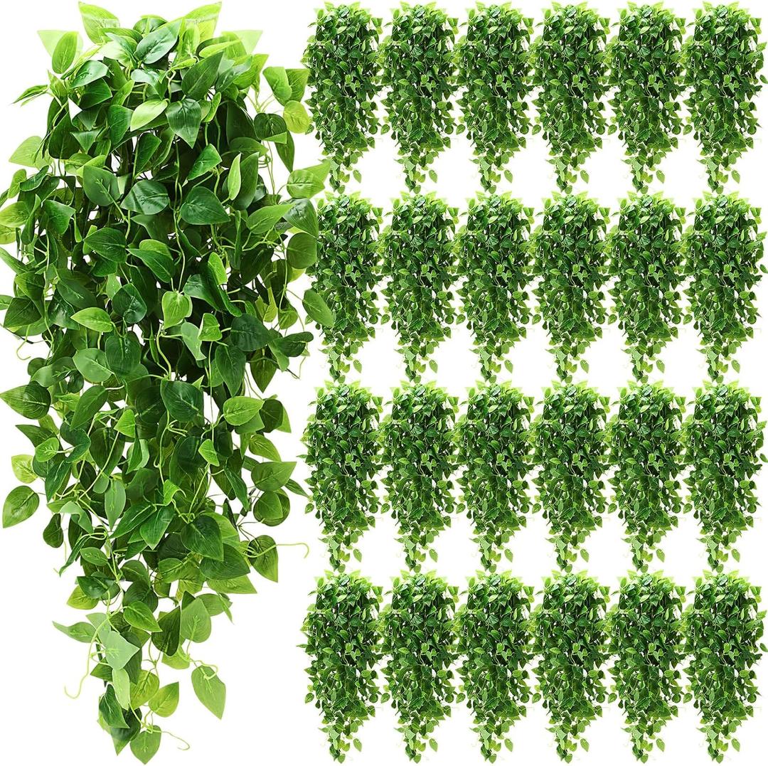 XunYee 48 Pcs Artificial Hanging Plants 3.6FT Fake Hanging Plants for Living Room Fake Ivy Vine Plastic Faux Hanging Plant for Wall House Room Garden Wedding Garland Indoor Outdoor Decor, No Basket