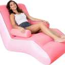 Inflatable Indoor Living Room Chair Lounge with Handrails, Inflatable Foldable Deck Chair with Air Pump, Outdoor Travel Camping Picnic Beach Chaise Lounges(Pink)