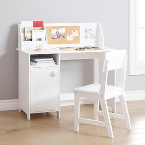UTEX Kids Study Desk with Chair, Wooden Children School Study Table with Hutch and Chair for 3-8 Years Old, Student's Study Computer Workstation & Writing Table for Home School Use (White)