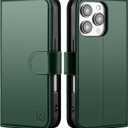 Compatible with iPhone 16 Pro Genuine Leather Case Wallet with Card Holder,Women Men Real Leather Flip Folio RFID Blocking Credit Card Slots Stand Phone Cover,for Apple 16Pro 6.3",Green