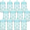 12 Pcs Winter Snowflake Christmas Cups Reusable 16 oz Acrylic Plastic Iced Coffee Cups with Lids and Straws Snowflake Drinking Blue Tumbler for Winter Xmas Decoration Party Gift Supplies