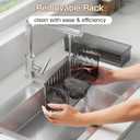 Sponge Holder for Kitchen Sink, Large Sink Caddy Durable Anti-Rust PET, Removable Rack & Rounds Corners, Kitchen Sink Organizer for Counter Bathroom Vanity (Black)