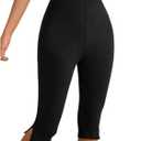Verdusa Women's Split Capri Leggings High Waisted Knee Length Shorts (Black)