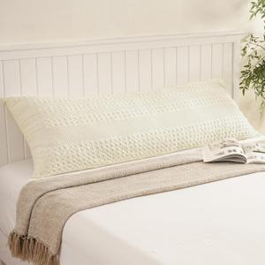 PHF 100% Cotton Waffle Body Pillowcase with Zipper, 1 Pack 20" x 54" Soft Skin-Friendly Pillow Sham, No Filling, Aesthetic Woven and Breathable Waffle Weave Body Pillow Cover for Bed, Cannoli Cream 